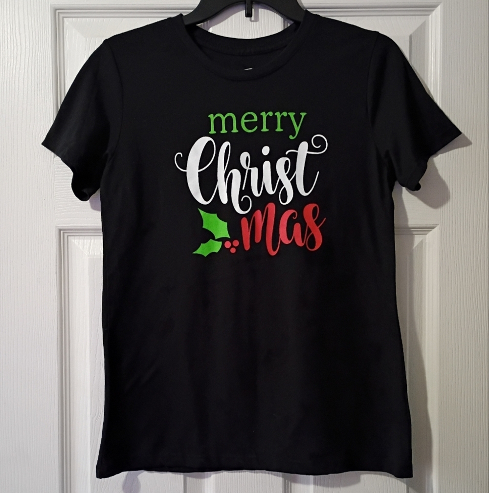 Holiday Time "Merry Christmas" Black T-Shirt Size S